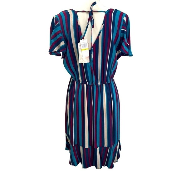 Band Of Gypsies SZ M Annie Faux Wrap Short Sleeve Striped Ruffle Dress Fairy NEW - Picture 5 of 12